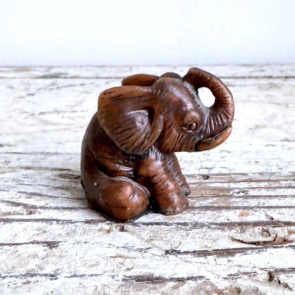 Vintage Resin Elephant Figurine Small 2" Mini Animal Collectible